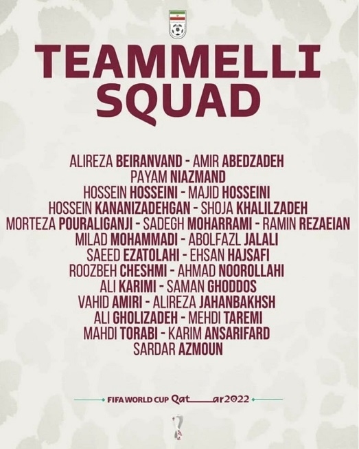 Состав сборной Ирана на ЧМ-2022. Фото Соцсети Состав сборной Ирана на ЧМ-2022. Фото Соцсети