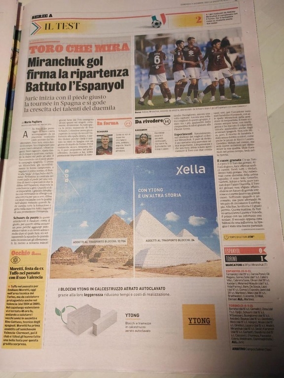Заметка La Gazzetta dello Sport о матче «Торино» — «Эспаньол». Заметка La Gazzetta dello Sport о матче «Торино» — «Эспаньол».
