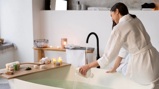 Девушка рядом с ванной. Фото freepik, ru.freepik.com Девушка рядом с ванной. Фото freepik, ru.freepik.com