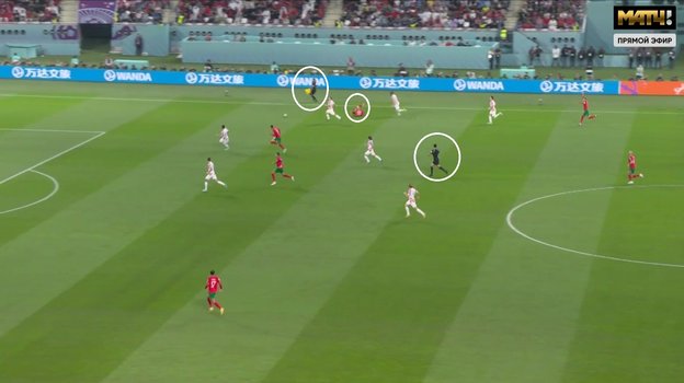 Кадр из трансляции матча Хорватия — Марокко. Кадр из трансляции матча Хорватия — Марокко.