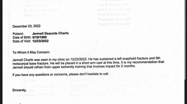 Медицинское заключение Джермелла Чарло. Фото Соцсети Медицинское заключение Джермелла Чарло. Фото Соцсети