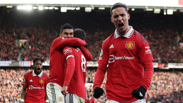 Антони и футболисты «МЮ» празднуют гол. Фото Reuters Антони и футболисты «МЮ» празднуют гол. Фото Reuters