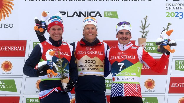 Пол Голберг (Норвегия), Йоханнес Клебо (Норвегия) и Жюль Шаппа (Франция). Фото Reuters Пол Голберг (Норвегия), Йоханнес Клебо (Норвегия) и Жюль Шаппа (Франция). Фото Reuters