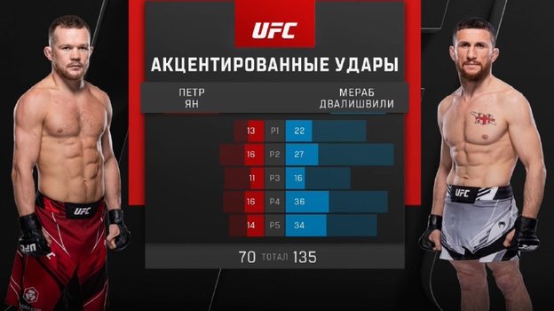 Удары в поединке Петр Ян - Мераб Двалишвили.