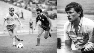 10 июля 1983 года. Москва. «Динамо» М — «Черноморец» — 0:4. Главный тренер гостей Виктор Прокопенко наблюдает за единоборством полузащитника москвичей Николая Толстых (слева) и нападающего Игоря Беланова.