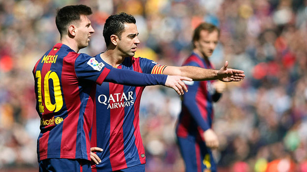 Лионель Месси и Хави в «Барселоне». Лионель Месси и Хави в форме «Барселоны».