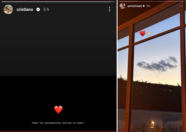 Сторис Роналду и Джорджины в соцсетях.