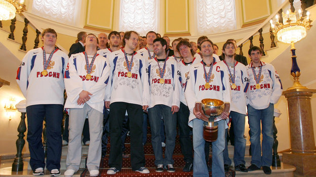 Сборная России на приеме в Кремле после финала ЧМ-2008.