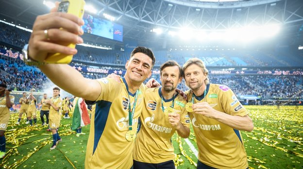 Тренерский штаб «Зенита» Виллиам де Оливейра, Сергей Семак и Анатолий Тимощук.