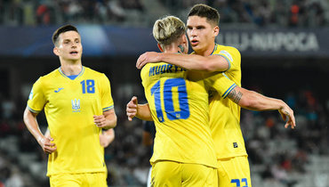 Игроки сборной Украины в четвертьфинале против Франции.