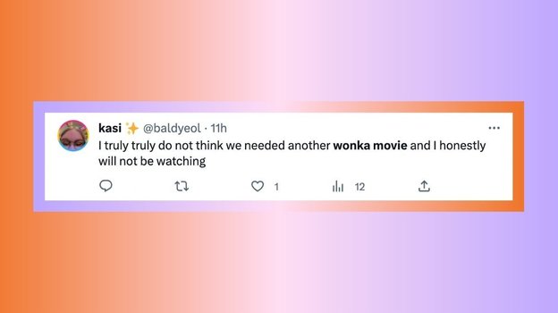 Люди, вы можете перестать быть такими грубыми насчет нового фильма Вонка, полагаясь только на трейлер? Вас никто не заставляет смотреть его. Это приквел, поэтому, конечно, персонаж другой. Я устала от того, что все коллективно ненавидят фильм и делают из этого тренд. Вы еще даже не знаете, плохой он или нет.