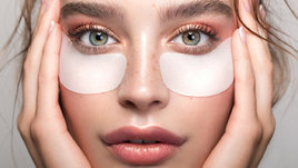 Молодая красивая девушка использует тающие патчи под глазами