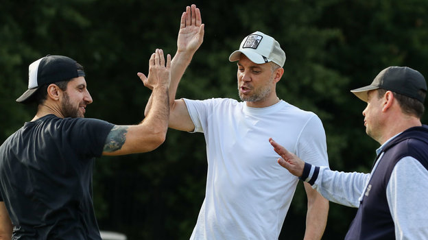 Амиран Сардаров, Артем Дзюба и Леонид Слуцкий. Амиран Сардаров, Артем Дзюба и Леонид Слуцкий