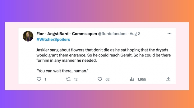 Лютик пел о цветах, которые не умирают, пока он сидел, надеясь, что дриады позволят ему войти, чтобы он мог добраться до Геральта, чтобы он мог быть рядом с ним и поддерживать любым способом, в котором тот нуждался. «Ты можешь подождать там, человек». Лютик пел о цветах, которые не умирают, пока он сидел, надеясь, что дриады позволят ему войти, чтобы он мог добраться до Геральта, чтобы он мог быть рядом с ним и поддерживать любым способом, в котором тот нуждался. «Ты можешь подождать там, человек»