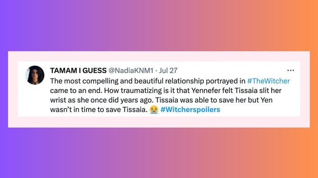 Самые неотразимые и красивые отношения, изображенные в #TheWitcher, подошли к концу. Насколько травмирующе то, что Йеннифер почувствовала, как Тиссая перерезала свое запястье, как и она однажды делала это много лет назад. Тиссая смогла спасти ее, но Йен не успела спасти Тиссаю. Самые неотразимые и красивые отношения, изображенные в #TheWitcher, подошли к концу. Насколько травмирующе то, что Йеннифер почувствовала, как Тиссая перерезала свое запястье, как и она однажды делала это много лет назад. Тиссая смогла спасти ее, но Йен не успела спасти Тиссаю.