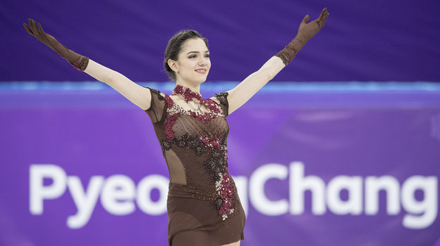 Евгения Медведева на Олимпиаде в 2018 году. Фигуристка Евгения Медведева на Олимпиаде в 2018 году