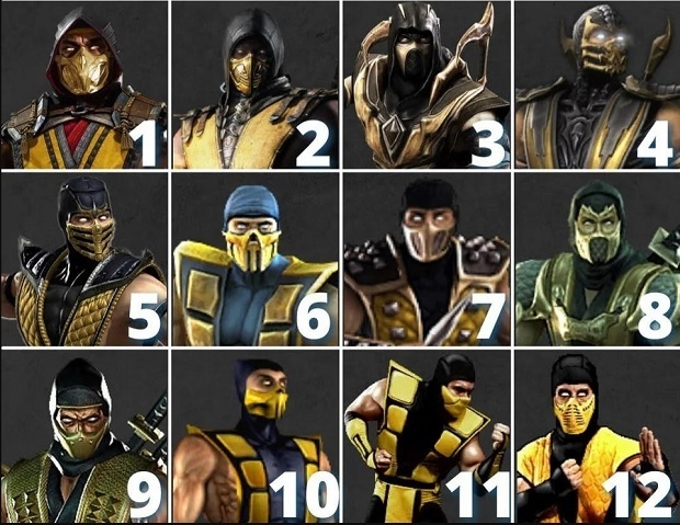 Скорпионы из разных частей Mortal Kombat.