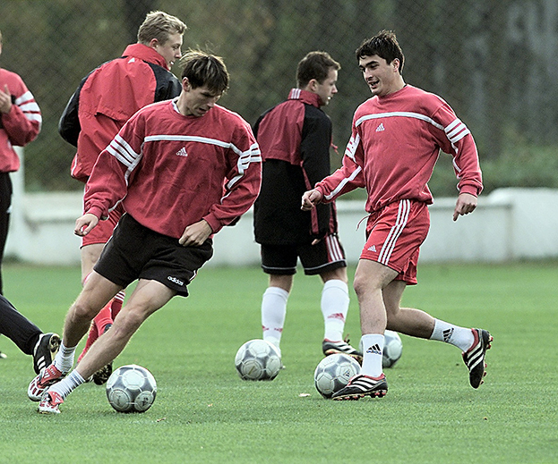 Егор Титов и Артем Безродный на тренировке «Спартака».