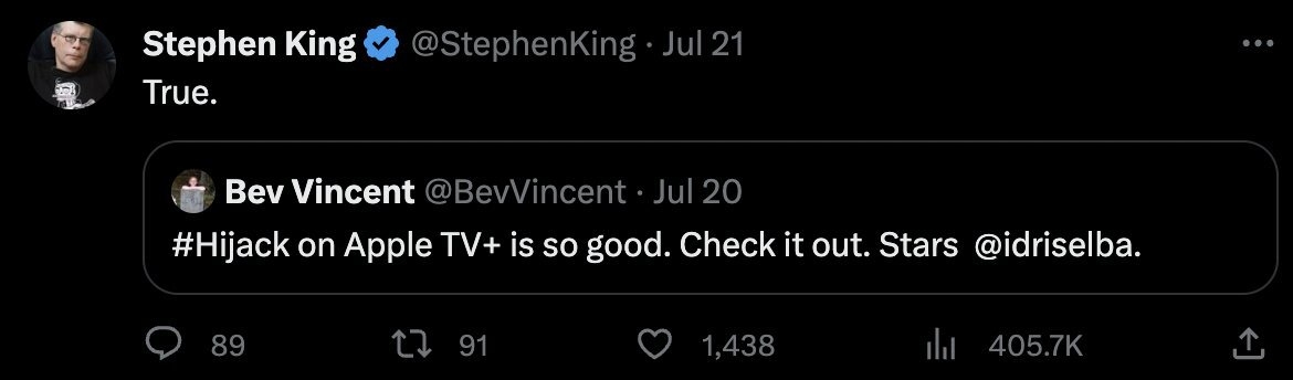Лучшие экранизации Стивена Кинга. Скрин из личных соцсетей Стивена Кинга