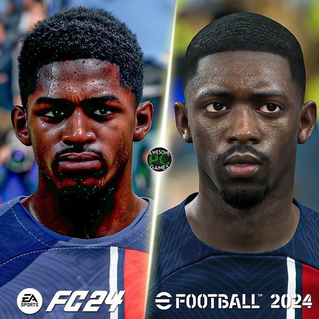 Сравнение FC 24 и eFootball 2024.