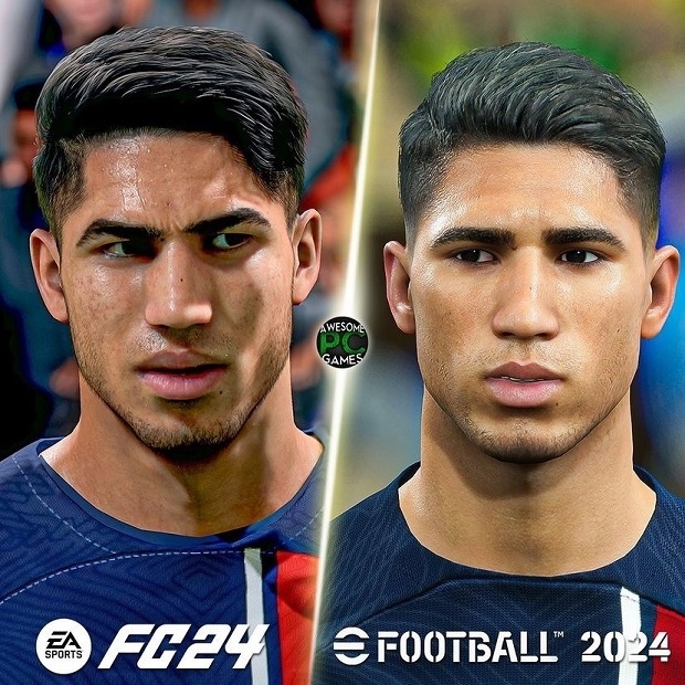 Сравнение FC 24 и eFootball 2024.