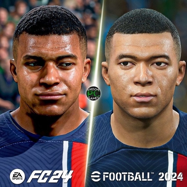 Сравнение FC 24 и eFootball 2024.