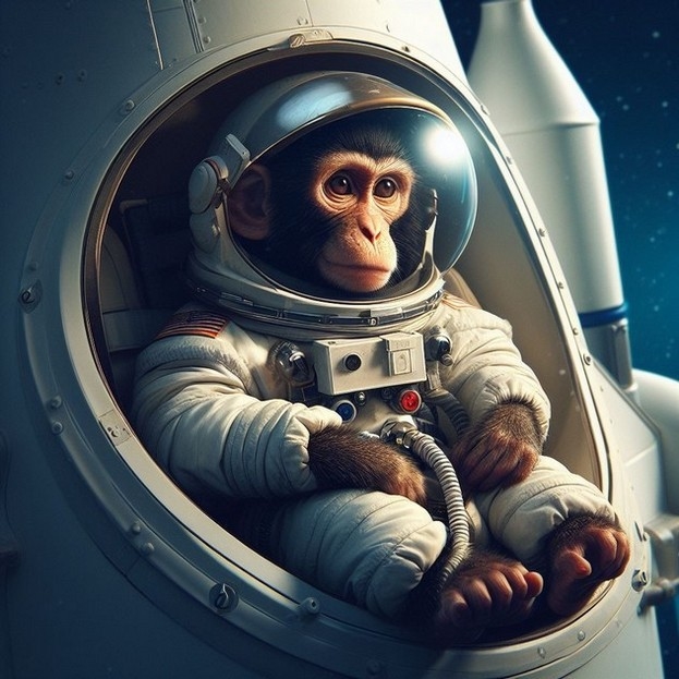 Изображение, созданное с помощью DALL-E на основе текстового описания: «Обезьяна-космонавт, летящая в космосе».