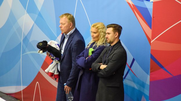 Тренерский штаб Камилы Валиевой: Сергей Дудаков, Этери Тутберидзе и Даниил Глейхенгауз.