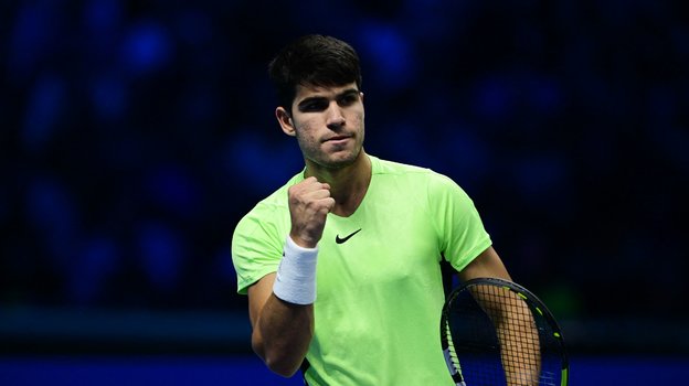 Карлос Алькарас в матче с Андреем Рублевым.