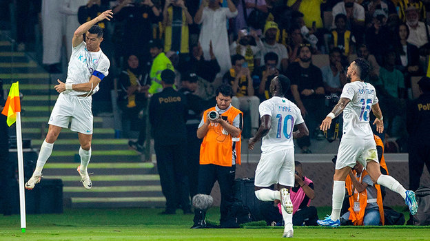 Криштиану Роналду празднует гол. Футболист «Аль-Насра» Криштиану Роналду.