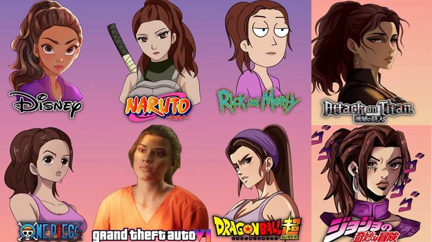 Люсия в различных анимационных стилях.