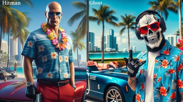 Персонажи из игр в Майами.