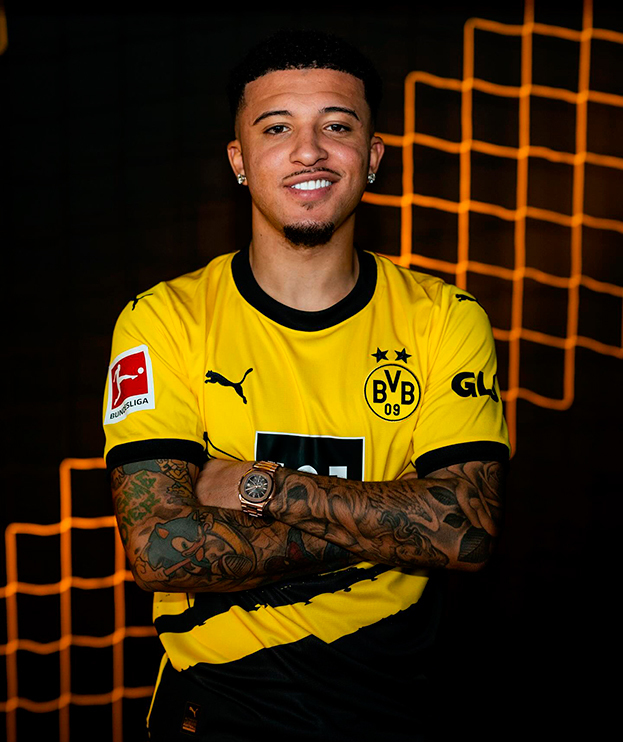 Джейдон Санчо на презентации в старом-новом клубе.