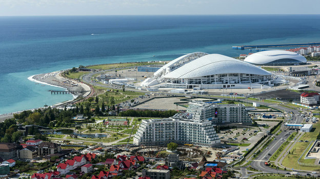 Олимпийский парк в Сочи. Вид на Олимпийский парк в Сочи с воздуха