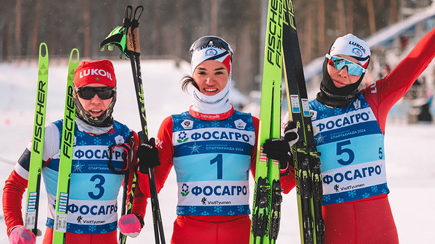 Призеры женского скиатлона на Спартакиаде: Анастасия Кулешова, Вероника Степанова и Мария Истомина.