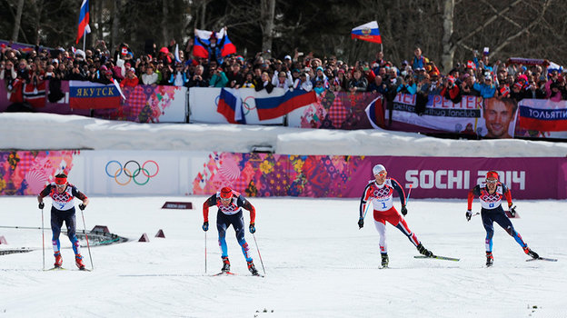 Финиш марафона на Олимпиаде в Сочи.