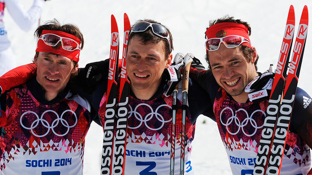Максим Вылегжанин, Александр Легков и Илья Черноусов.