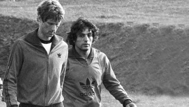 1980-е годы. Леонид Буряк и Хорен Оганесян на тренировке сборной СССР.