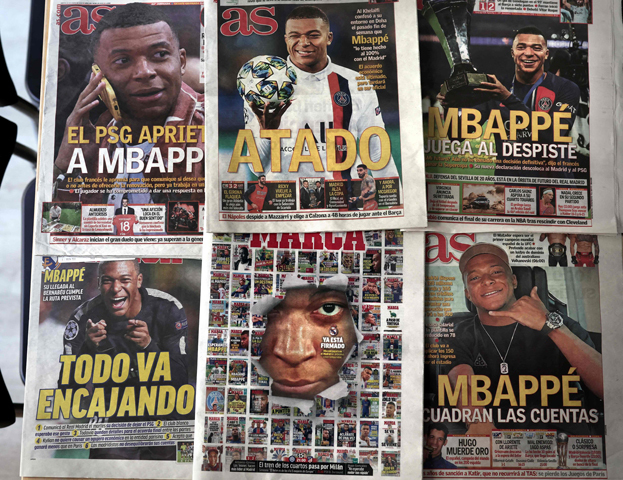 Первые полосы испанских газет, посвященные переходу Килиана Мбаппе в «Реал».