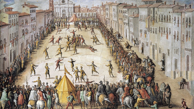 Картина Иоанна Страдануса о футбольном матче во Флоренции в 1598 году.