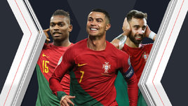 Футболисты сборной Португалии Рафаэл Леау, Криштиану Роналду и Бруну Фернандеш