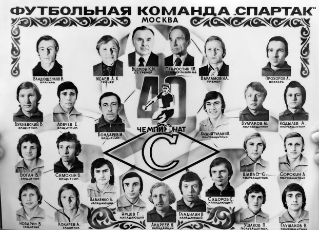 Открытка ФК «Спартак» (Москва) 1977 года.