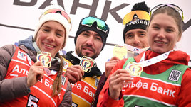 Биатлонисты Наталия Шевченко, Александр Логинов, Карим Халили и Ирина Казакевич