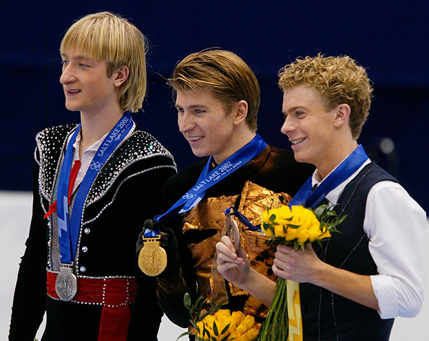 Призеры Олимпиады-2002 в Солт-Лейк-Сити Евгений Плющенко, Алексей Ягудин и Тимоти Гейбл (слева направо).