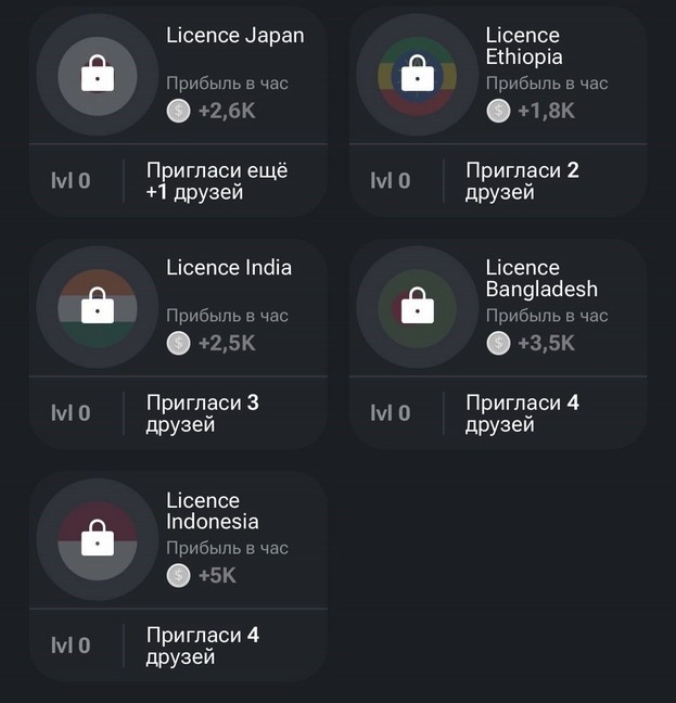 Закрытые карточки в Hamster Kombat.
