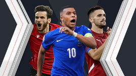 Футболисты Хвича Кварацхелия, Килиан Мбаппе и Душан Тадич на Евро-2024