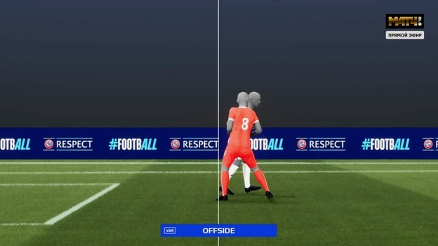 Офсайд Томаса Дилейни в моменте с отмененным голом Дании.