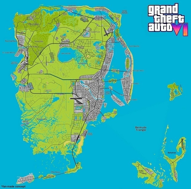 Фанатская версия карты GTA 6, исходя из всех слухов и инсайдов.