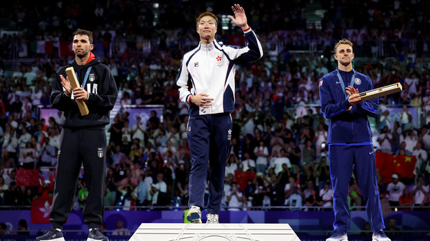 Филиппо Маччи, Чун Ка-Лонг и Ник Иткин. Фехтовальщики Филиппо Маччи, Чун Ка-Лонг и Ник Иткин