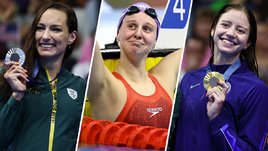 Пловчихи Татьяна Смит, Евгения Чикунова и Кейт Дугласс